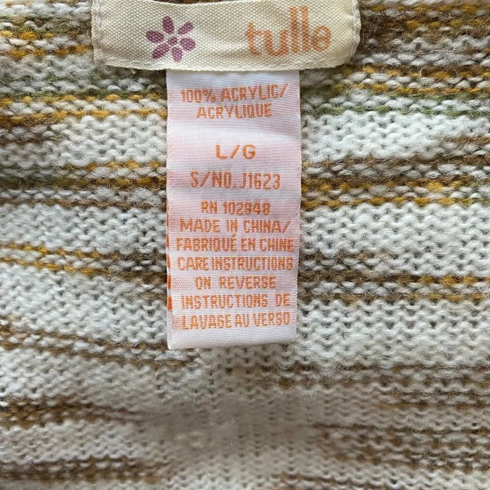 Tulle Antrhopologie Crew Neck Earth Tones Striped Sweater